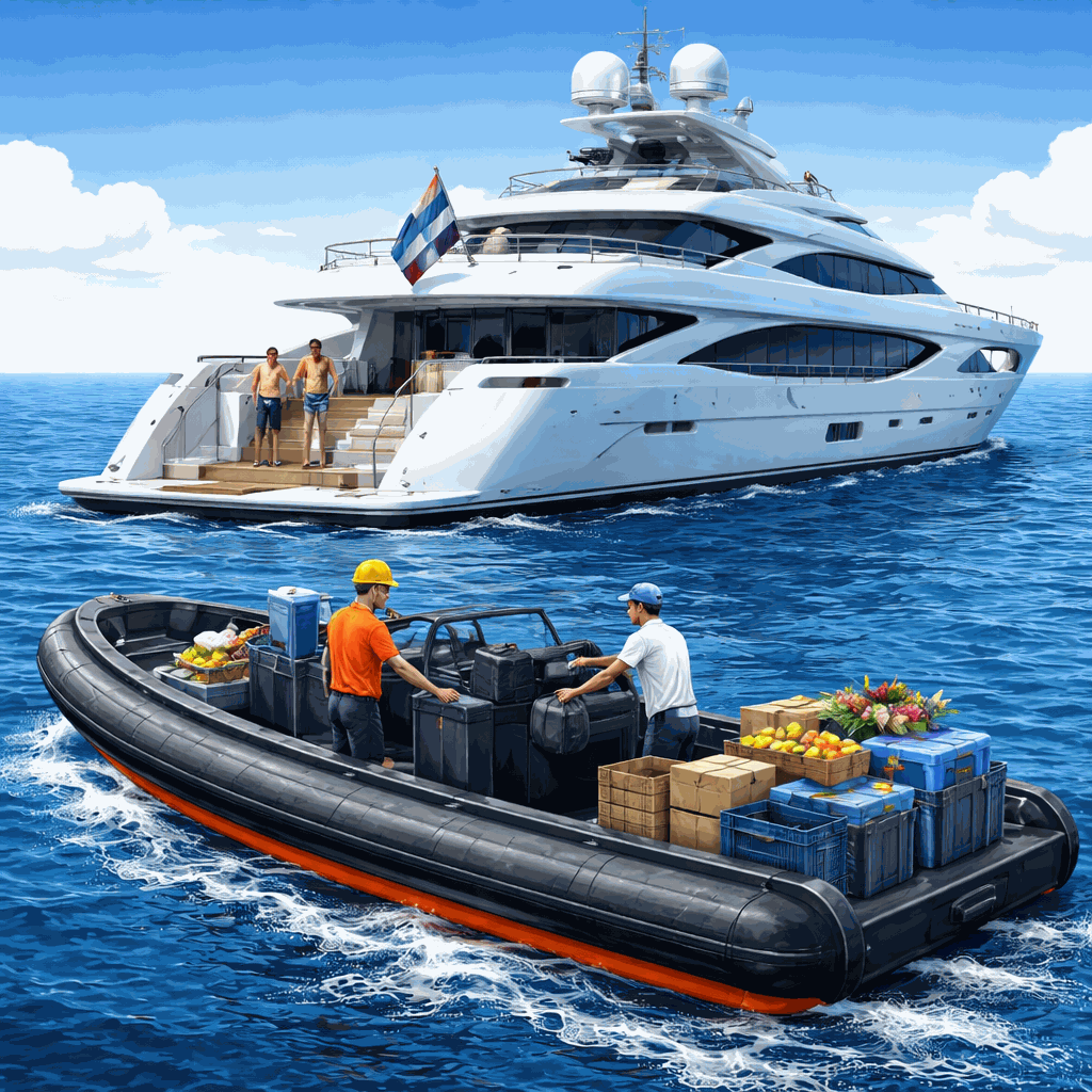 Yachting - Rib vaart richting jacht om te bevoorraden